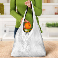 Tokelau White Sunday Grocery Bag Elegant Hibiscus Polynesian Tribal Pattern LT05 - Polynesian Pride