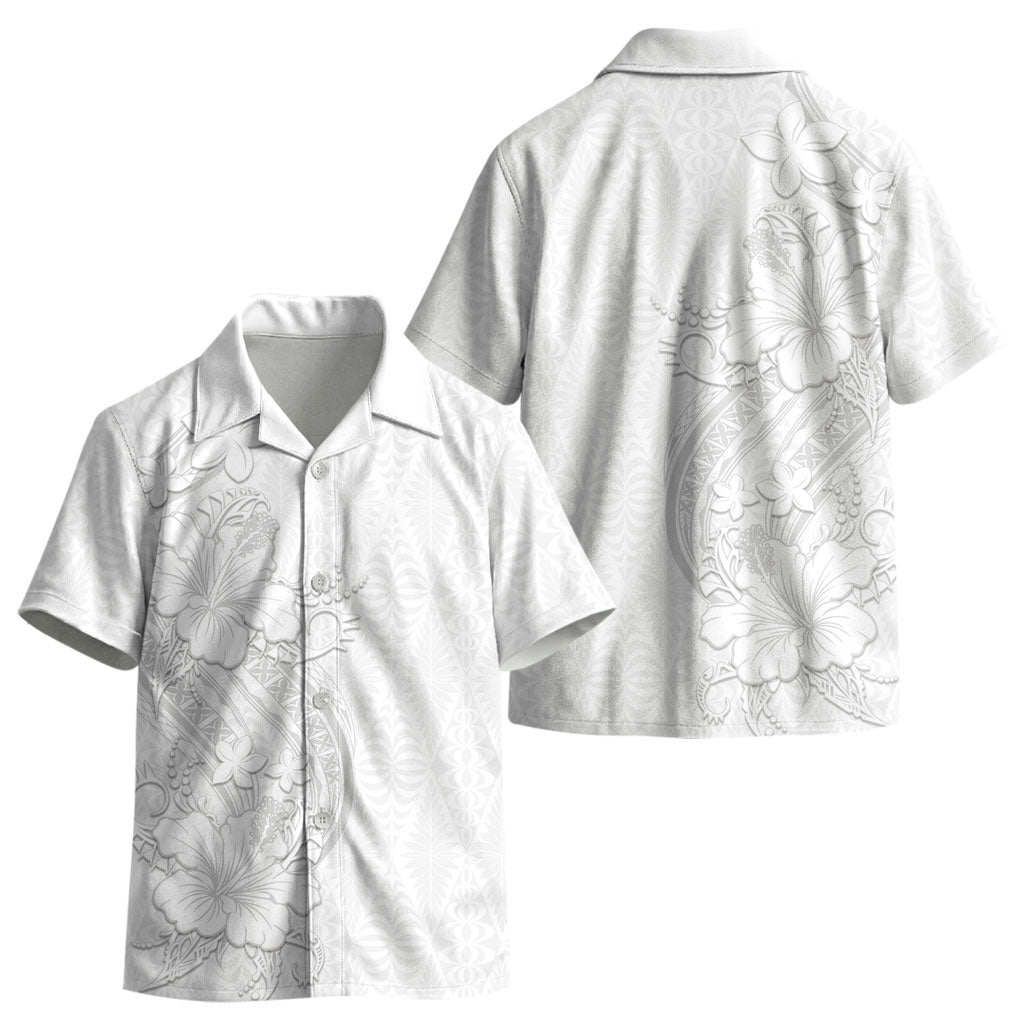 Tokelau White Sunday Kid Hawaiian Shirt Elegant Hibiscus Polynesian Tribal Pattern LT05 - Polynesian Pride