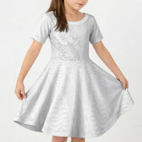 Tokelau White Sunday Kid Short Sleeve Dress Elegant Hibiscus Polynesian Tribal Pattern LT05 KID White - Polynesian Pride