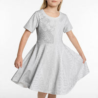 Tokelau White Sunday Kid Short Sleeve Dress Elegant Hibiscus Polynesian Tribal Pattern LT05 - Polynesian Pride