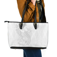 Tokelau White Sunday Leather Tote Bag Elegant Hibiscus Polynesian Tribal Pattern LT05 - Polynesian Pride