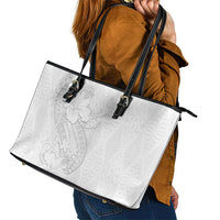 Tokelau White Sunday Leather Tote Bag Elegant Hibiscus Polynesian Tribal Pattern LT05 - Polynesian Pride