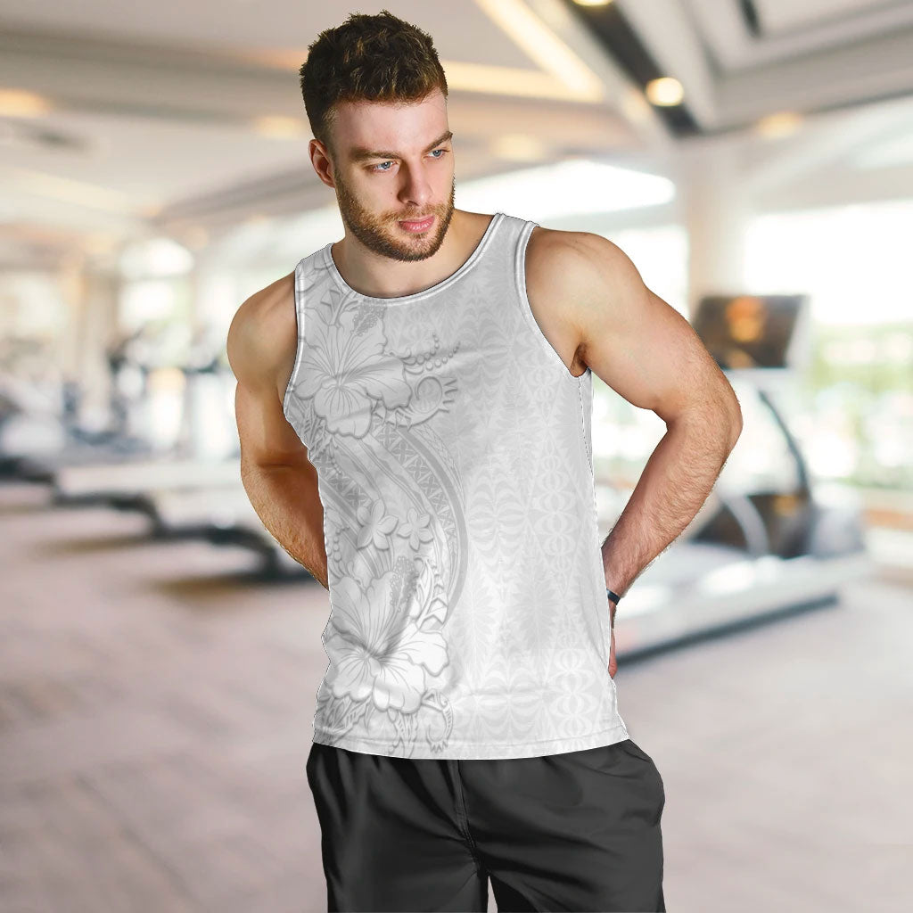 Tokelau White Sunday Men Tank Top Elegant Hibiscus Polynesian Tribal Pattern LT05 White - Polynesian Pride