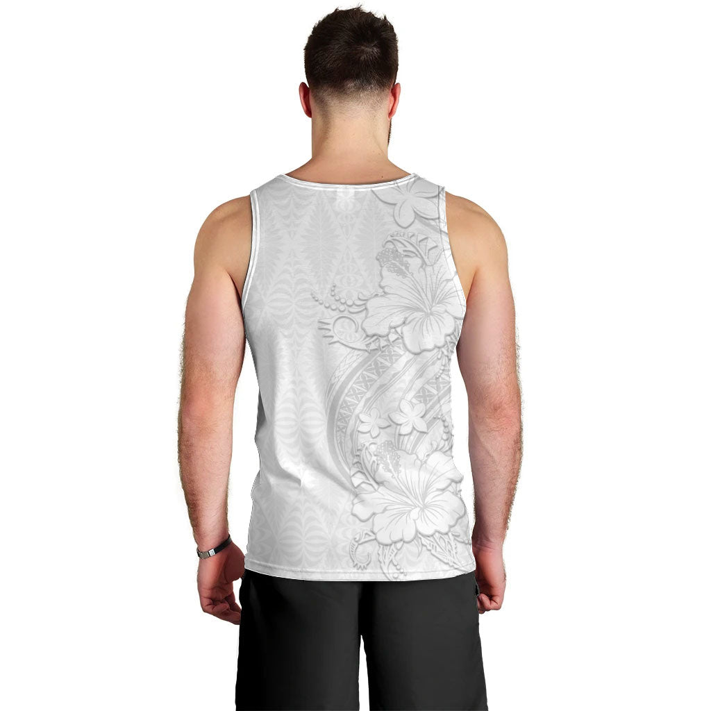 Tokelau White Sunday Men Tank Top Elegant Hibiscus Polynesian Tribal Pattern LT05 - Polynesian Pride