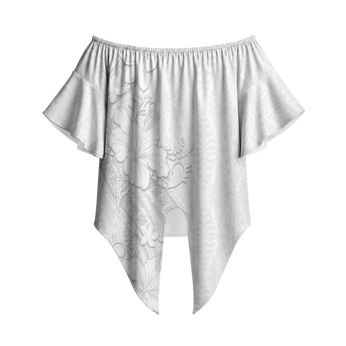 Tokelau White Sunday Off Shoulder Wrap Waist Top Elegant Hibiscus Polynesian Tribal Pattern