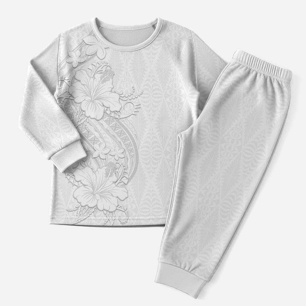 Tokelau White Sunday Christmas Pajama Set Elegant Hibiscus Polynesian Tribal Pattern