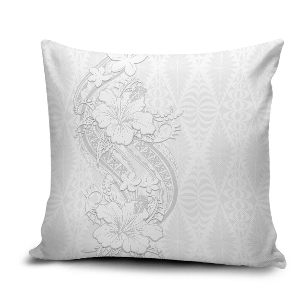 Tokelau White Sunday Pillow Cover Elegant Hibiscus Polynesian Tribal Pattern LT05 White - Polynesian Pride