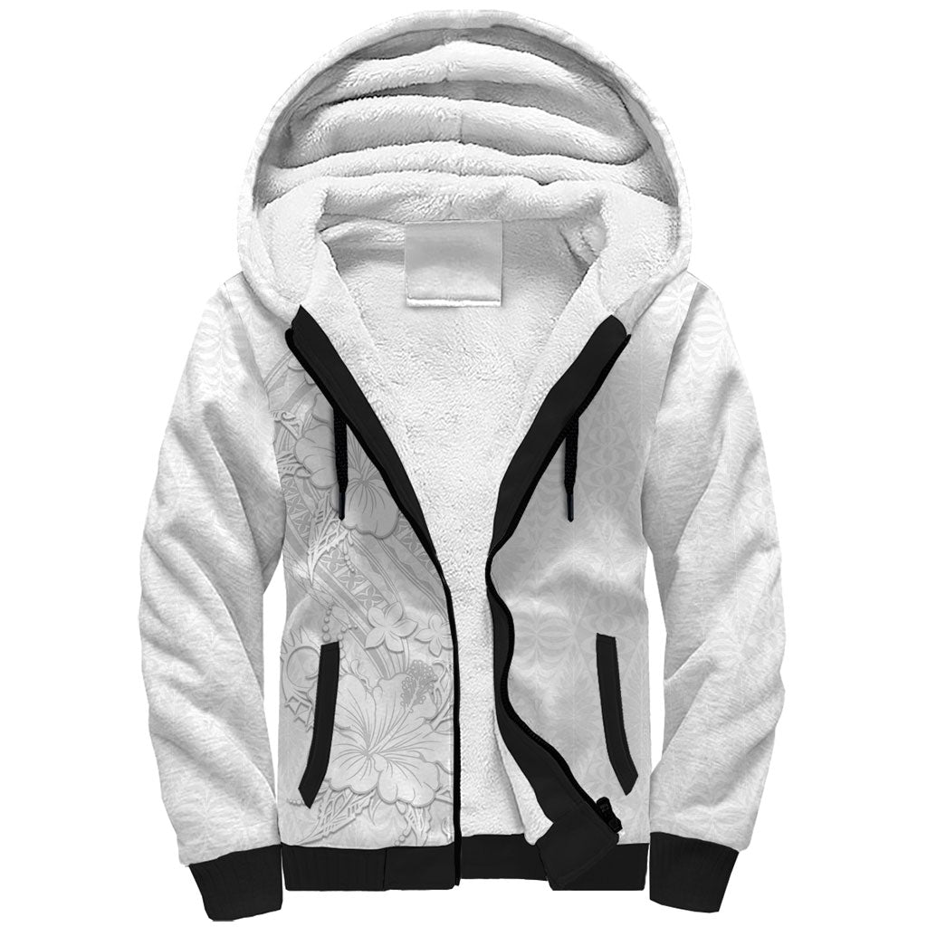 Tokelau White Sunday Sherpa Hoodie Elegant Hibiscus Polynesian Tribal Pattern LT05 Unisex White - Polynesian Pride
