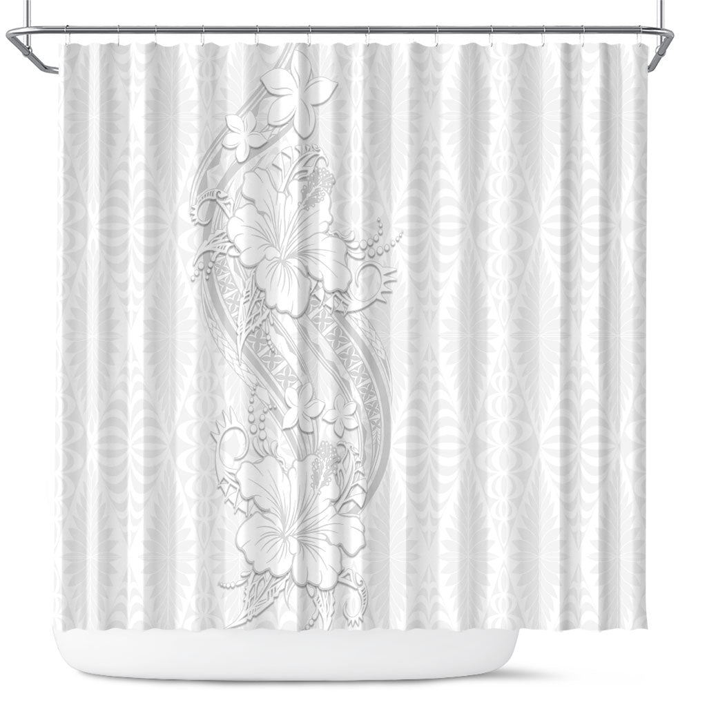 Tokelau White Sunday Shower Curtain Elegant Hibiscus Polynesian Tribal Pattern LT05 White - Polynesian Pride