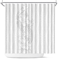 Tokelau White Sunday Shower Curtain Elegant Hibiscus Polynesian Tribal Pattern LT05 White - Polynesian Pride