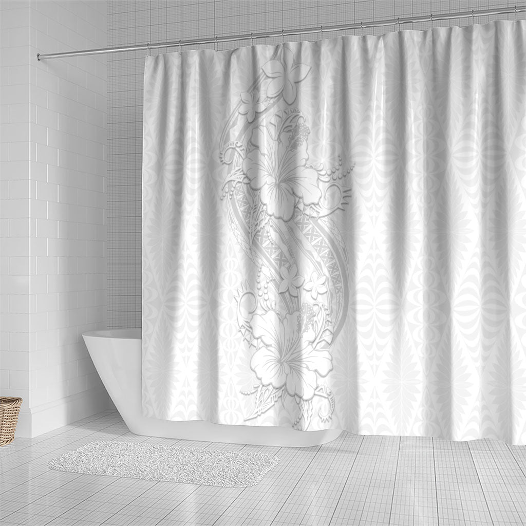 Tokelau White Sunday Shower Curtain Elegant Hibiscus Polynesian Tribal Pattern LT05 - Polynesian Pride
