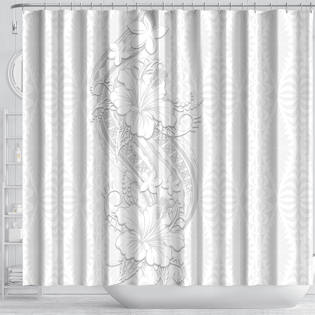 Tokelau White Sunday Shower Curtain Elegant Hibiscus Polynesian Tribal Pattern LT05 - Polynesian Pride