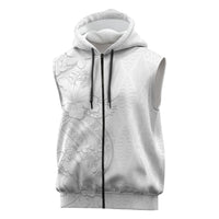 Tokelau White Sunday Sleeveless Zip Hoodie Elegant Hibiscus Polynesian Tribal Pattern LT05 White - Polynesian Pride