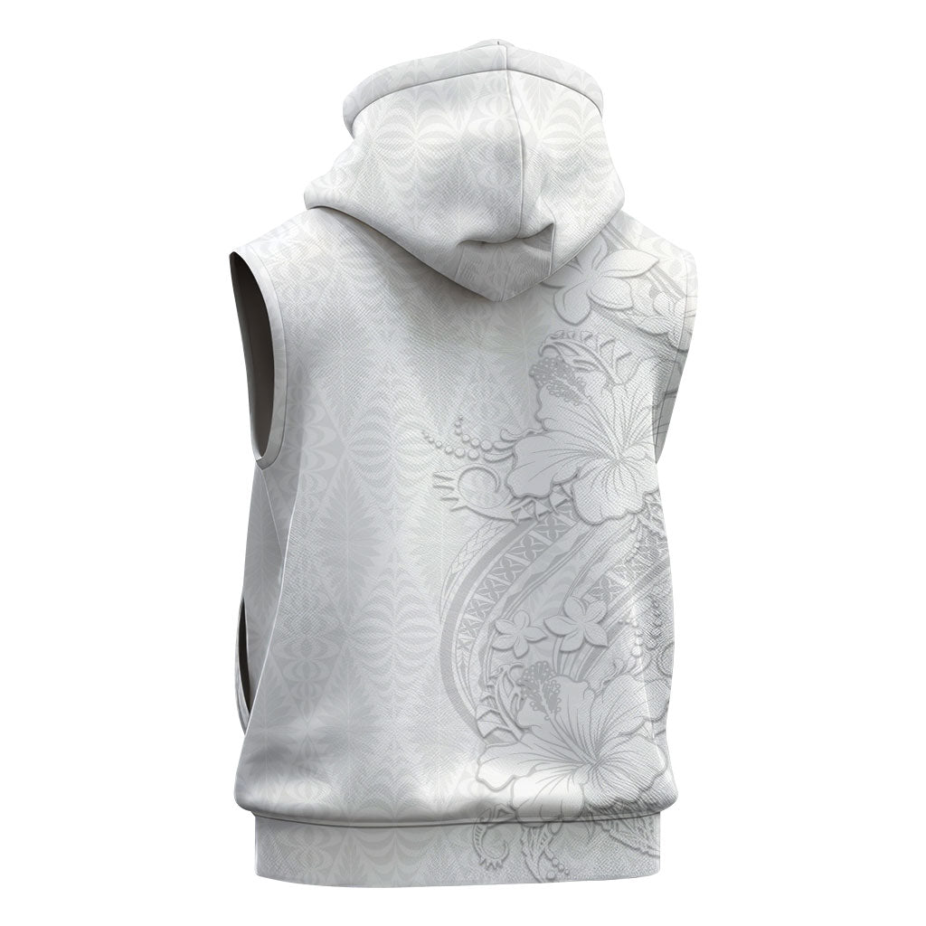 Tokelau White Sunday Sleeveless Zip Hoodie Elegant Hibiscus Polynesian Tribal Pattern LT05 - Polynesian Pride