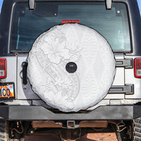 Tokelau White Sunday Spare Tire Cover Elegant Hibiscus Polynesian Tribal Pattern LT05 White - Polynesian Pride