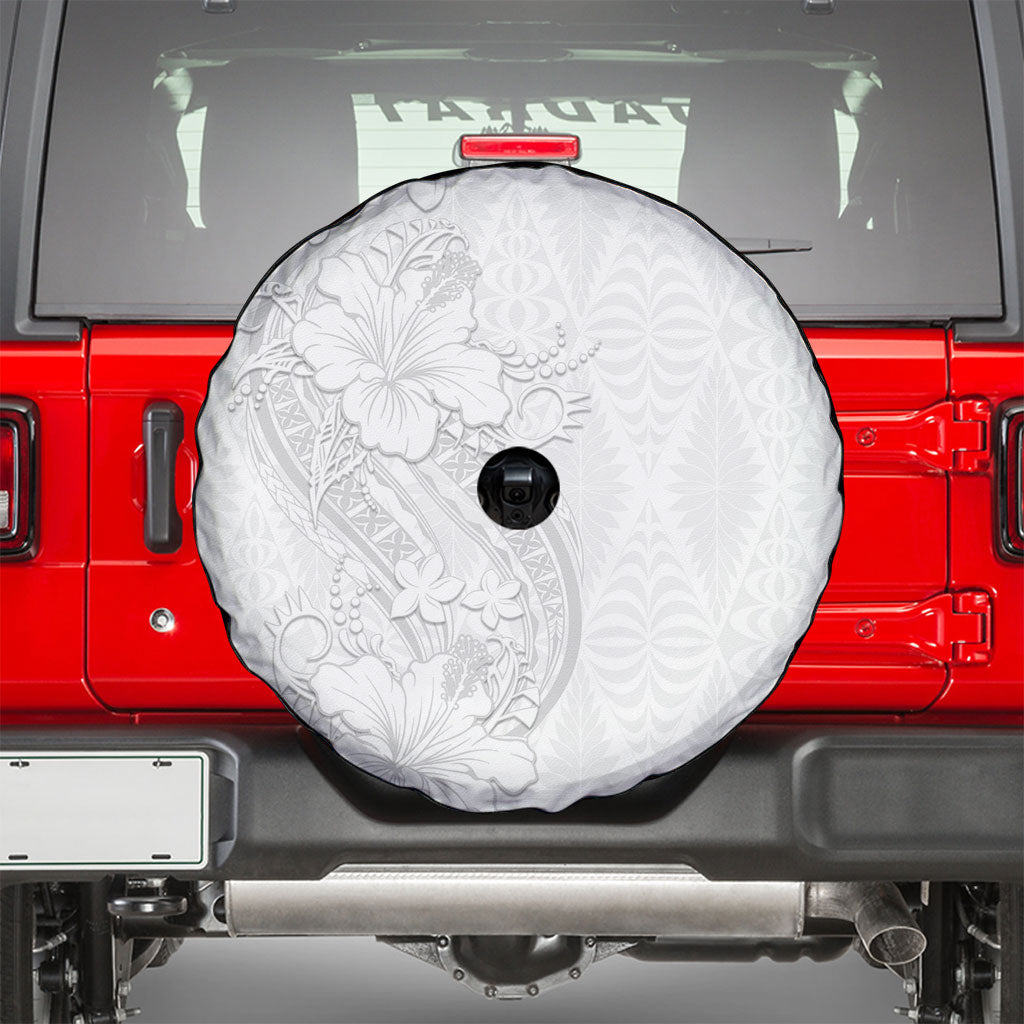 Tokelau White Sunday Spare Tire Cover Elegant Hibiscus Polynesian Tribal Pattern LT05 - Polynesian Pride