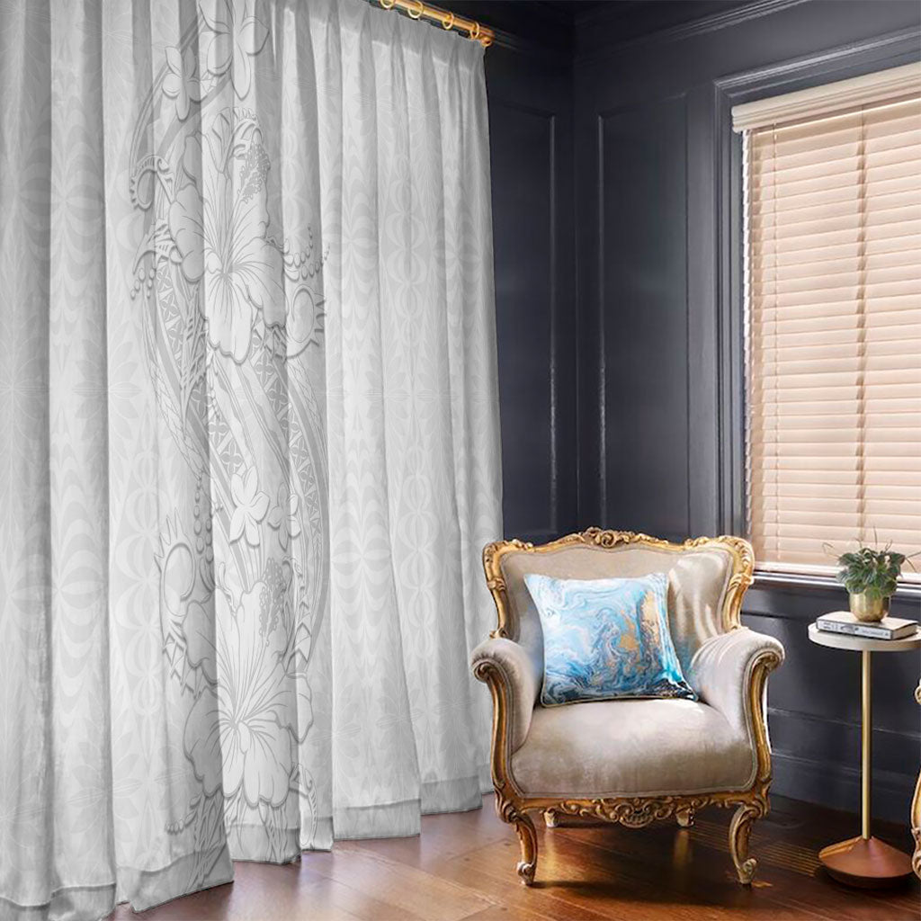 Tokelau White Sunday Window Curtain Elegant Hibiscus Polynesian Tribal Pattern LT05 - Polynesian Pride