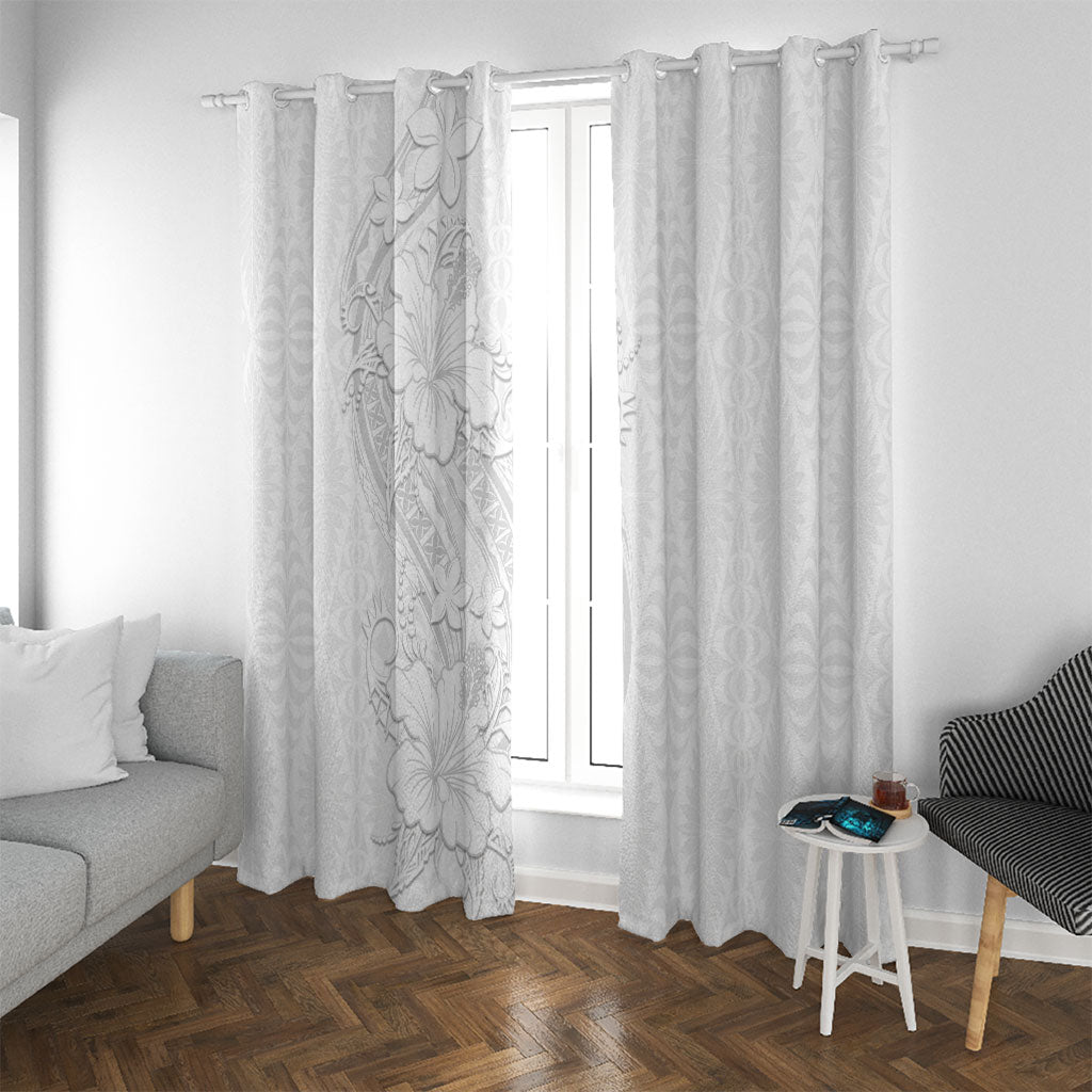 Tokelau White Sunday Window Curtain Elegant Hibiscus Polynesian Tribal Pattern LT05 With Grommets White - Polynesian Pride