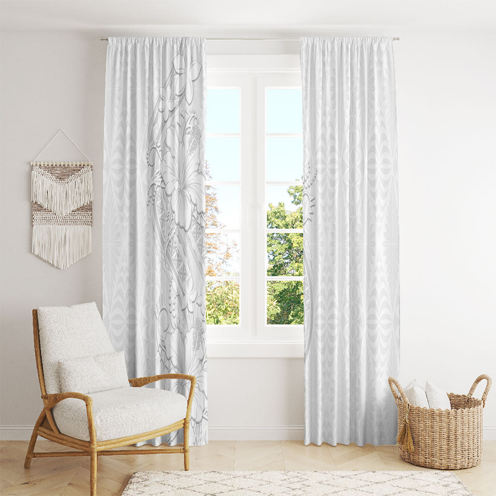 Tokelau White Sunday Window Curtain Elegant Hibiscus Polynesian Tribal Pattern LT05 - Polynesian Pride