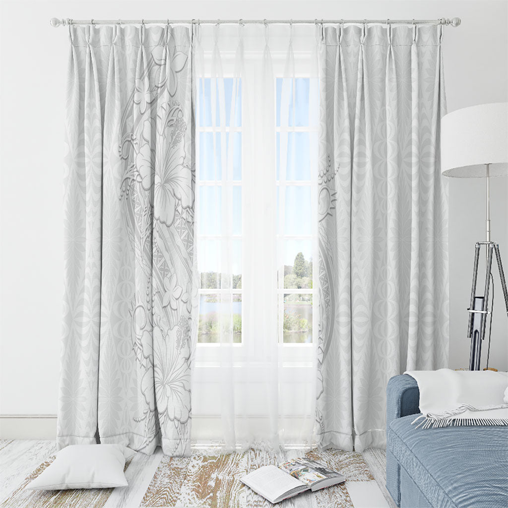 Tokelau White Sunday Window Curtain Elegant Hibiscus Polynesian Tribal Pattern LT05 - Polynesian Pride