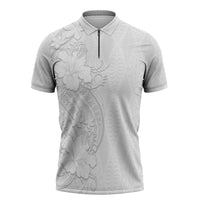 Tokelau White Sunday Zipper Polo Shirt Elegant Hibiscus Polynesian Tribal Pattern LT05 White - Polynesian Pride