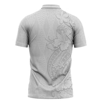 Tokelau White Sunday Zipper Polo Shirt Elegant Hibiscus Polynesian Tribal Pattern LT05 - Polynesian Pride