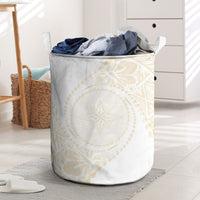 Tonga White Sunday Laundry Basket Lotu Tamaiti Tongan Kupesi Pattern LT05 Beige - Polynesian Pride