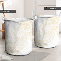 Tonga White Sunday Laundry Basket Lotu Tamaiti Tongan Kupesi Pattern LT05 - Polynesian Pride