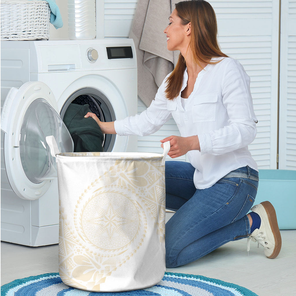 Tonga White Sunday Laundry Basket Lotu Tamaiti Tongan Kupesi Pattern LT05 - Polynesian Pride
