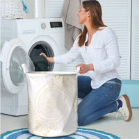 Tonga White Sunday Laundry Basket Lotu Tamaiti Tongan Kupesi Pattern LT05 - Polynesian Pride