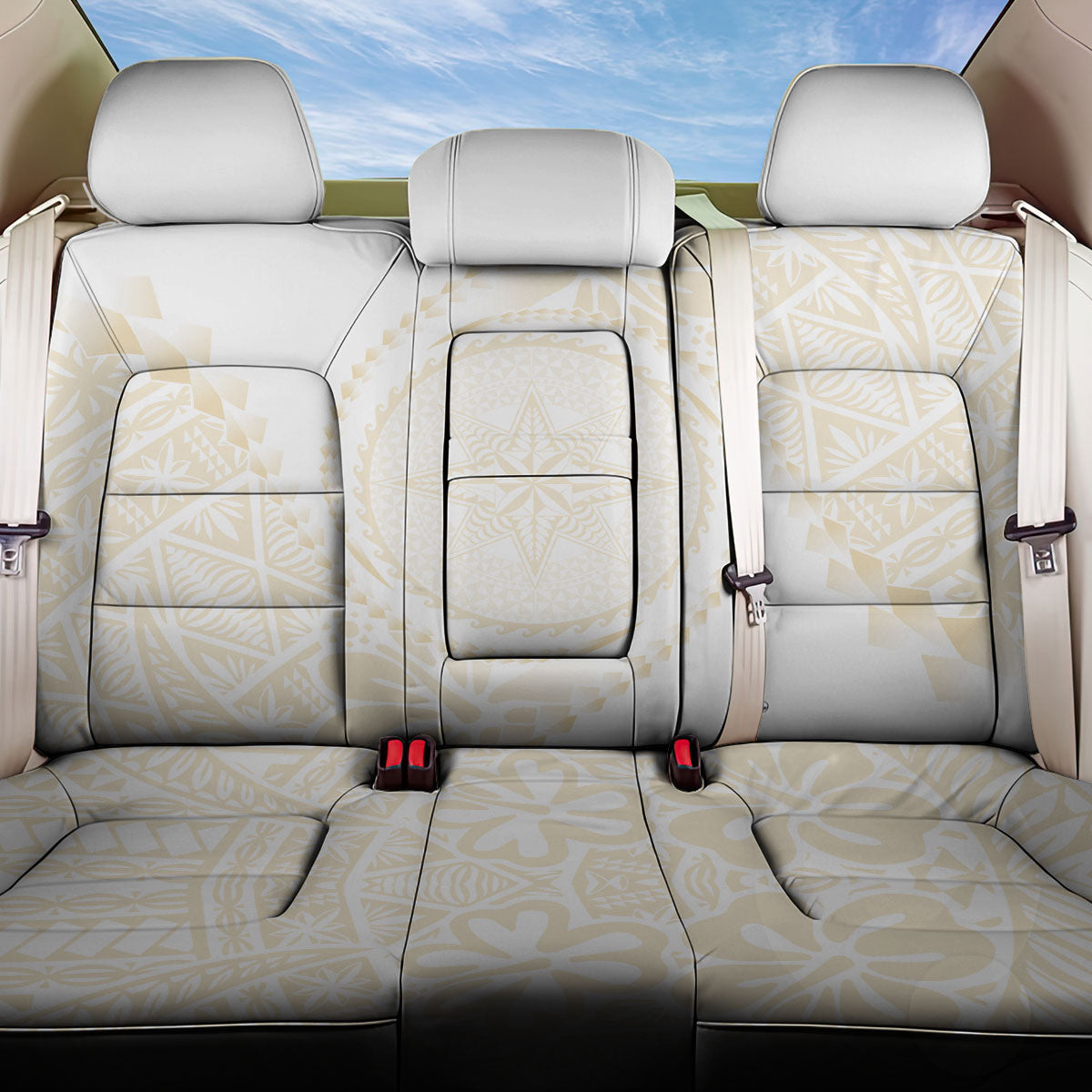 Tonga White Sunday Back Car Seat Cover Lotu Tamaiti Tongan Kupesi Pattern LT05 One Size Beige - Polynesian Pride
