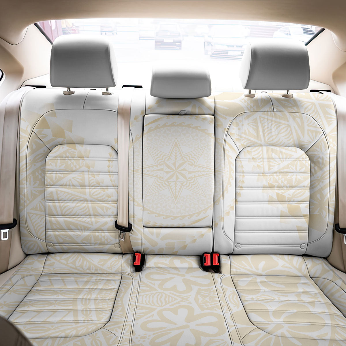 Tonga White Sunday Back Car Seat Cover Lotu Tamaiti Tongan Kupesi Pattern LT05 - Polynesian Pride