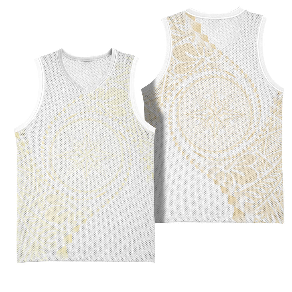 Tonga White Sunday Basketball Jersey Lotu Tamaiti Tongan Kupesi Pattern LT05 - Polynesian Pride