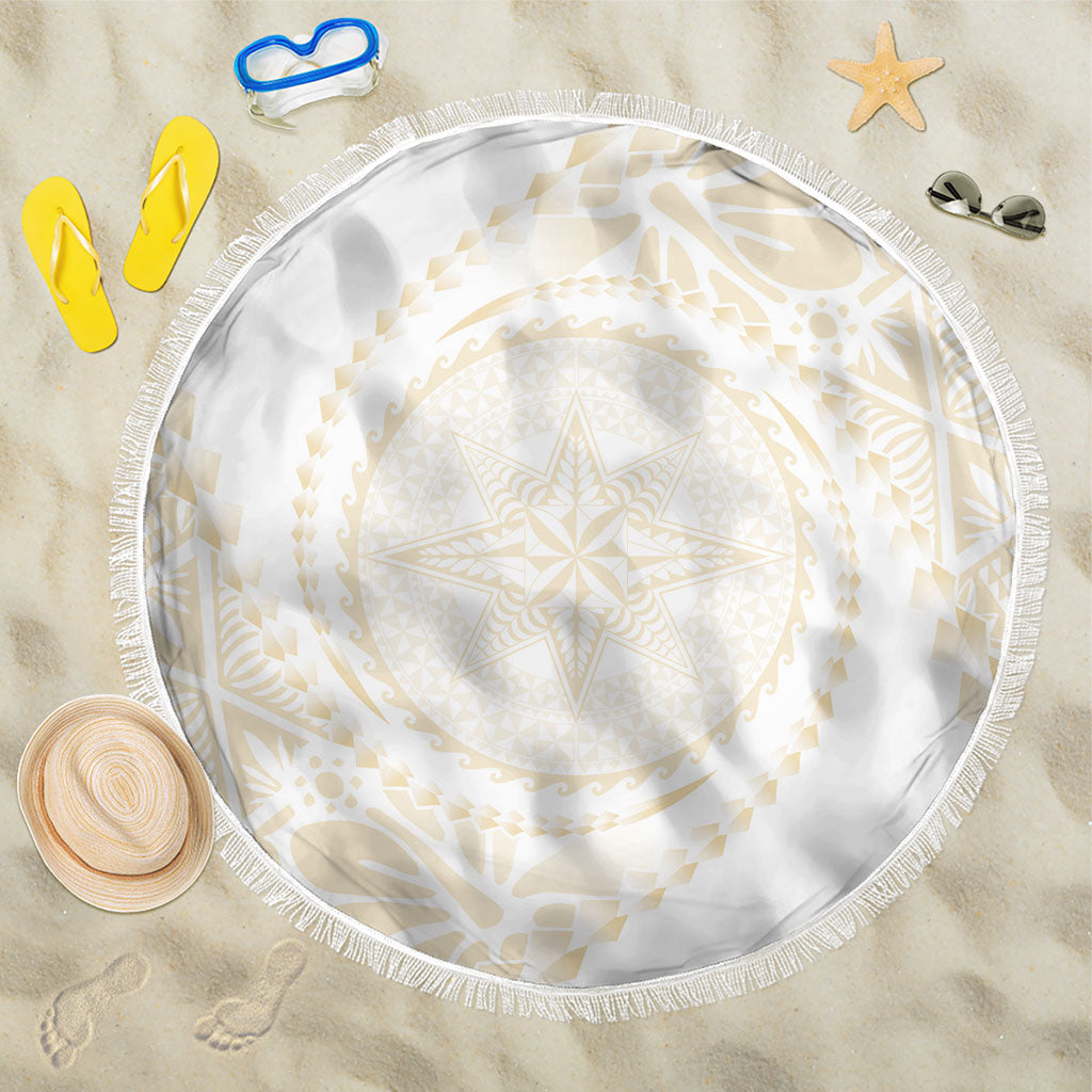 Tonga White Sunday Beach Blanket Lotu Tamaiti Tongan Kupesi Pattern LT05 One Size 150cm Beige - Polynesian Pride