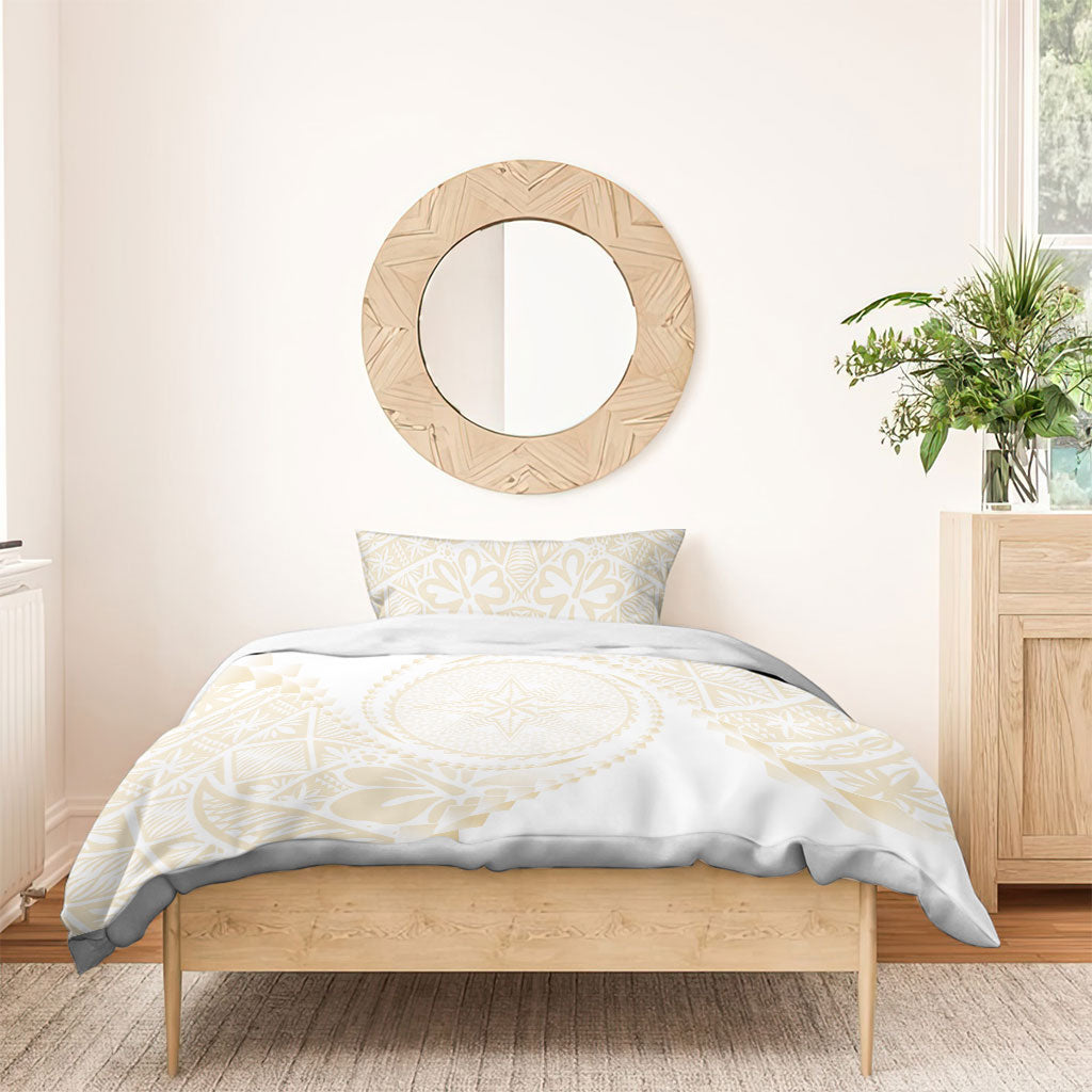 Tonga White Sunday Bedding Set Lotu Tamaiti Tongan Kupesi Pattern