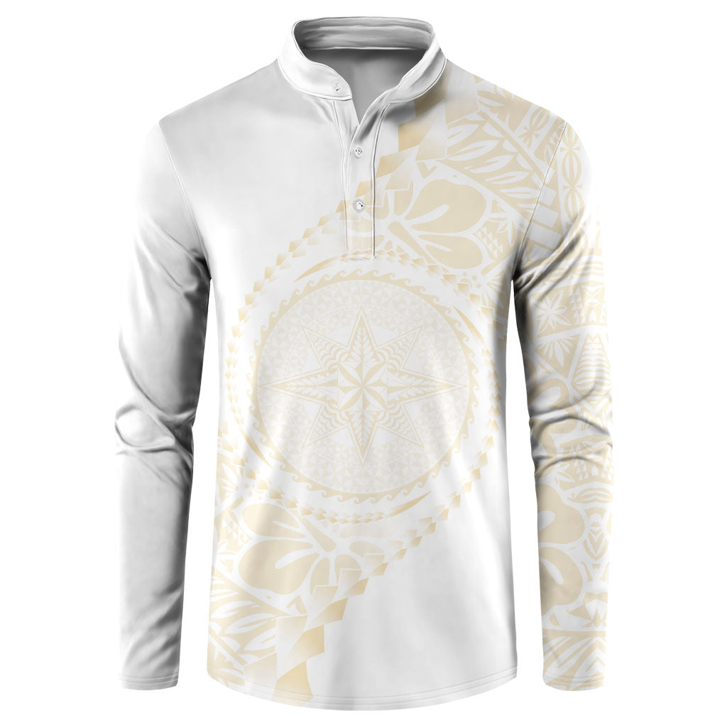 Tonga White Sunday Button Sweatshirt Lotu Tamaiti Tongan Kupesi Pattern LT05 Beige - Polynesian Pride