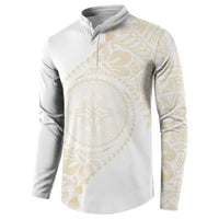 Tonga White Sunday Button Sweatshirt Lotu Tamaiti Tongan Kupesi Pattern LT05 - Polynesian Pride
