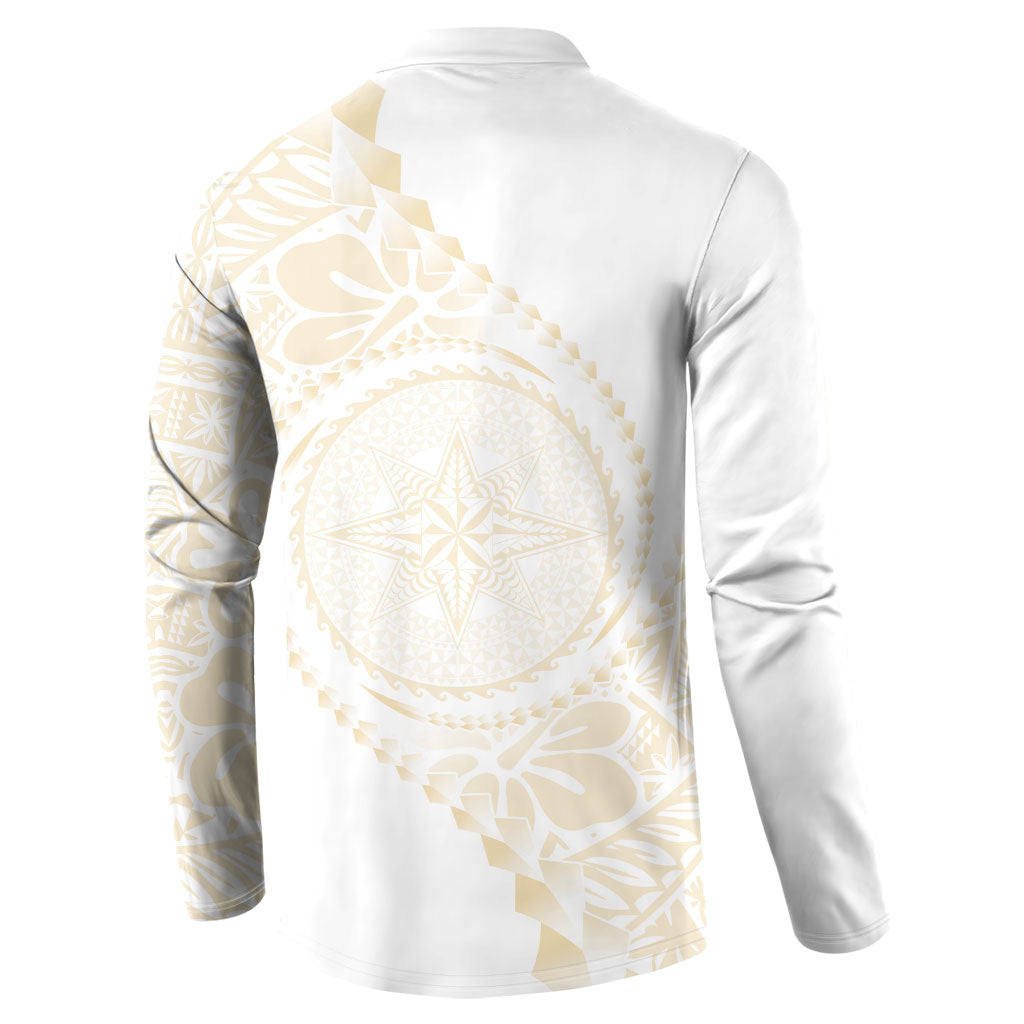 Tonga White Sunday Button Sweatshirt Lotu Tamaiti Tongan Kupesi Pattern LT05 - Polynesian Pride