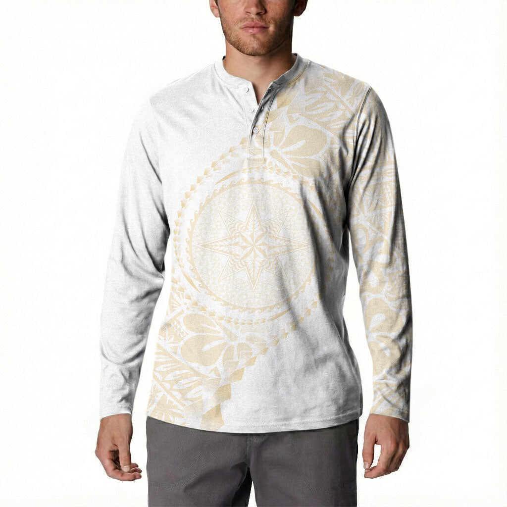 Tonga White Sunday Button Sweatshirt Lotu Tamaiti Tongan Kupesi Pattern LT05 - Polynesian Pride