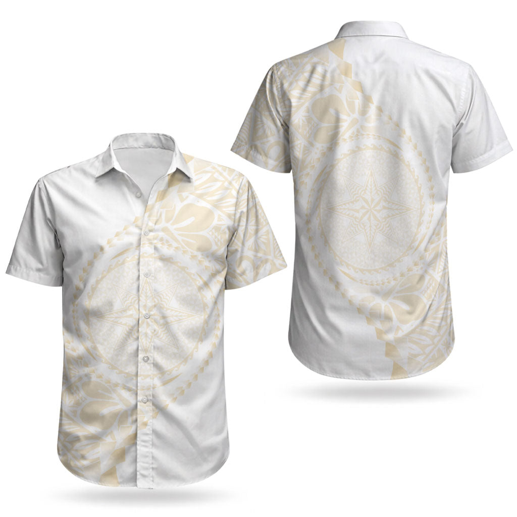 Tonga White Sunday Couples Matching Mermaid Dress and Hawaiian Shirt Lotu Tamaiti Tongan Kupesi Pattern