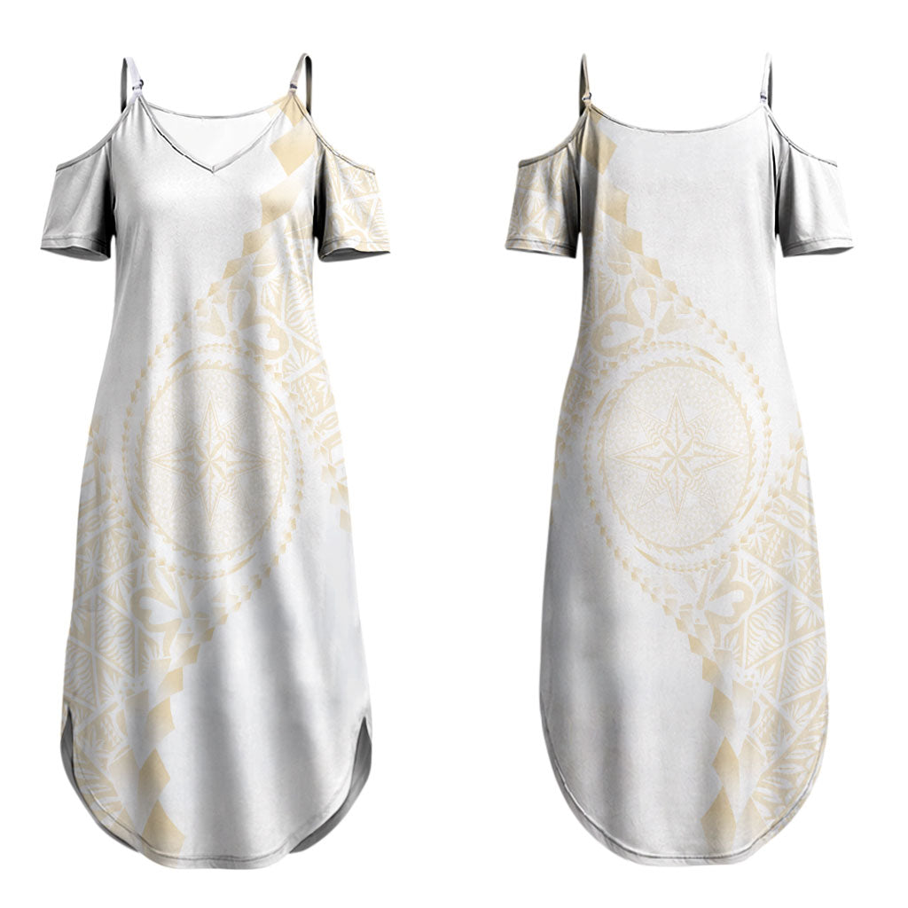 Tonga White Sunday Couples Matching Summer Maxi Dress and Hawaiian Shirt Lotu Tamaiti Tongan Kupesi Pattern LT05 - Polynesian Pride