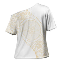 Tonga White Sunday Cross Shoulder Shirt Lotu Tamaiti Tongan Kupesi Pattern LT05 - Polynesian Pride