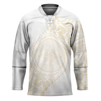 Tonga White Sunday Hockey Jersey Lotu Tamaiti Tongan Kupesi Pattern LT05 Unisex Beige - Polynesian Pride