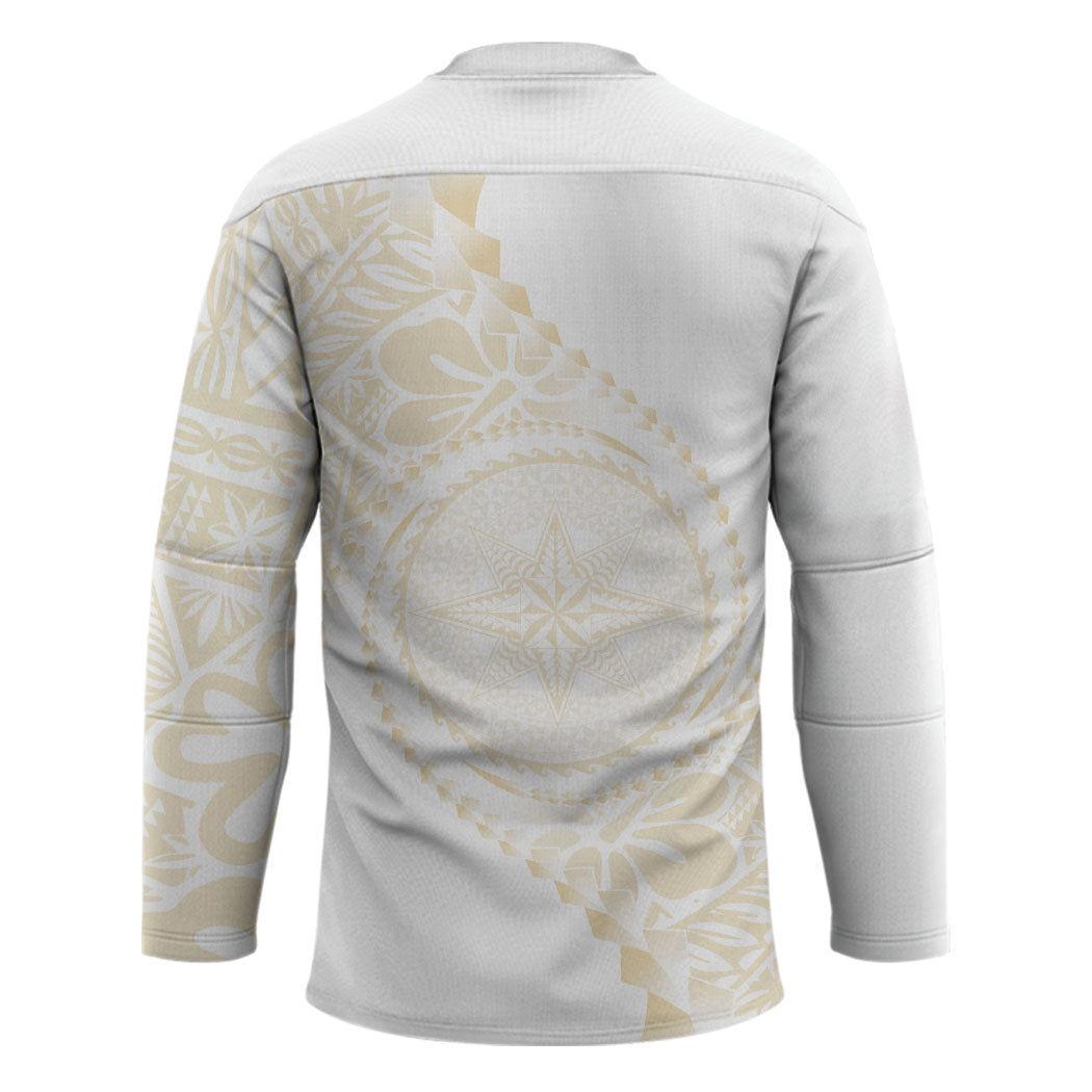Tonga White Sunday Hockey Jersey Lotu Tamaiti Tongan Kupesi Pattern LT05 - Polynesian Pride