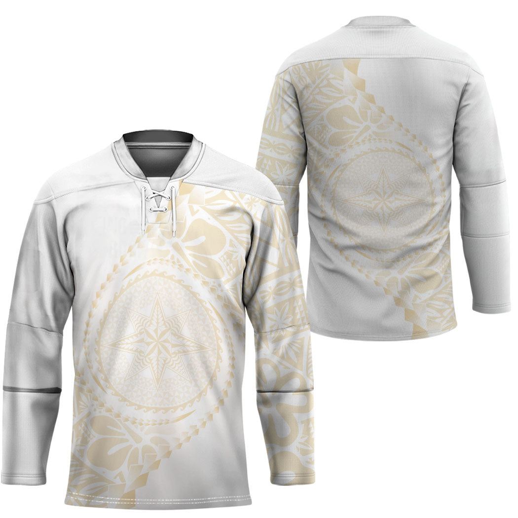 Tonga White Sunday Hockey Jersey Lotu Tamaiti Tongan Kupesi Pattern LT05 - Polynesian Pride