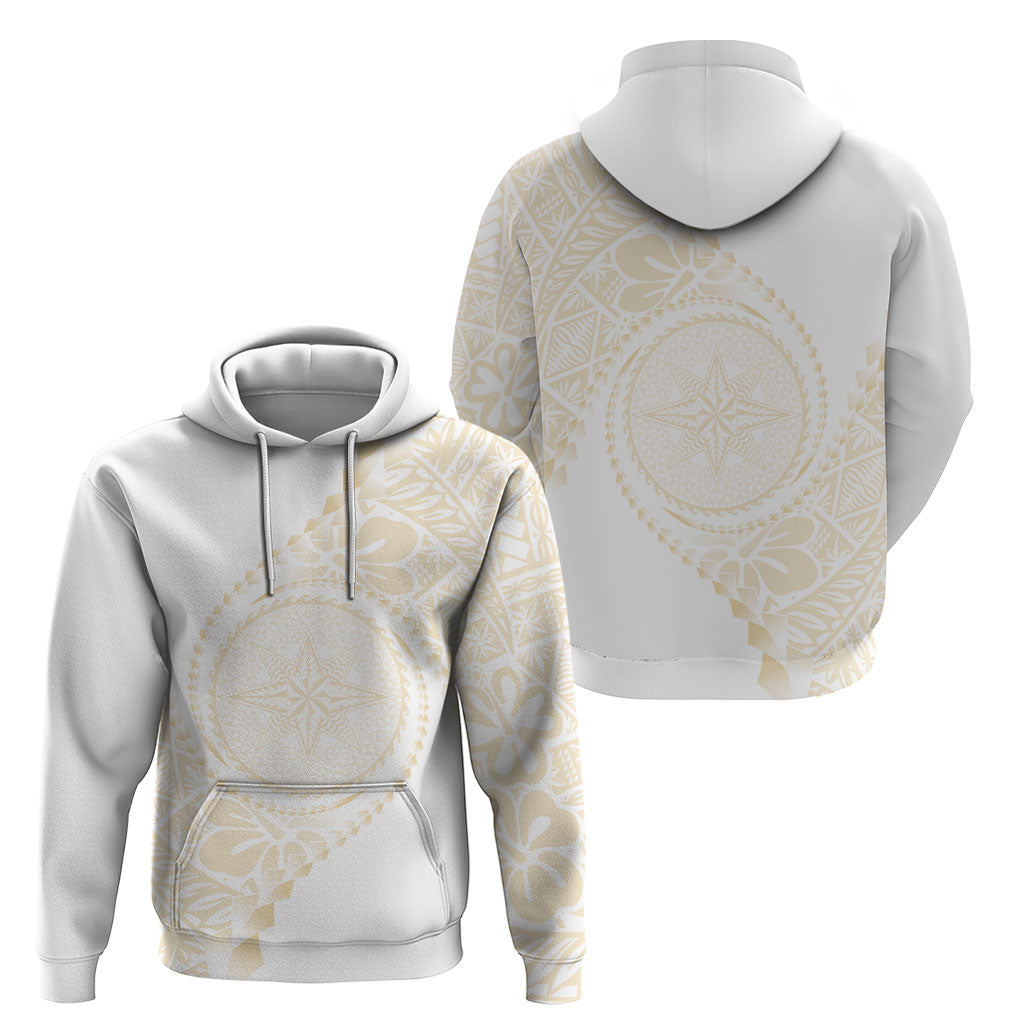 Tonga White Sunday Hoodie Lotu Tamaiti Tongan Kupesi Pattern LT05 - Polynesian Pride