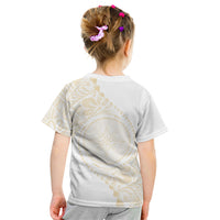 Tonga White Sunday Kid T Shirt Lotu Tamaiti Tongan Kupesi Pattern LT05 - Polynesian Pride
