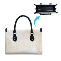 Tonga White Sunday Leather Bag Lotu Tamaiti Tongan Kupesi Pattern LT05 - Polynesian Pride