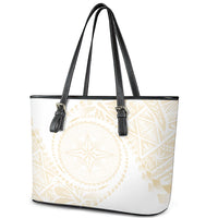 Tonga White Sunday Leather Tote Bag Lotu Tamaiti Tongan Kupesi Pattern LT05 - Polynesian Pride