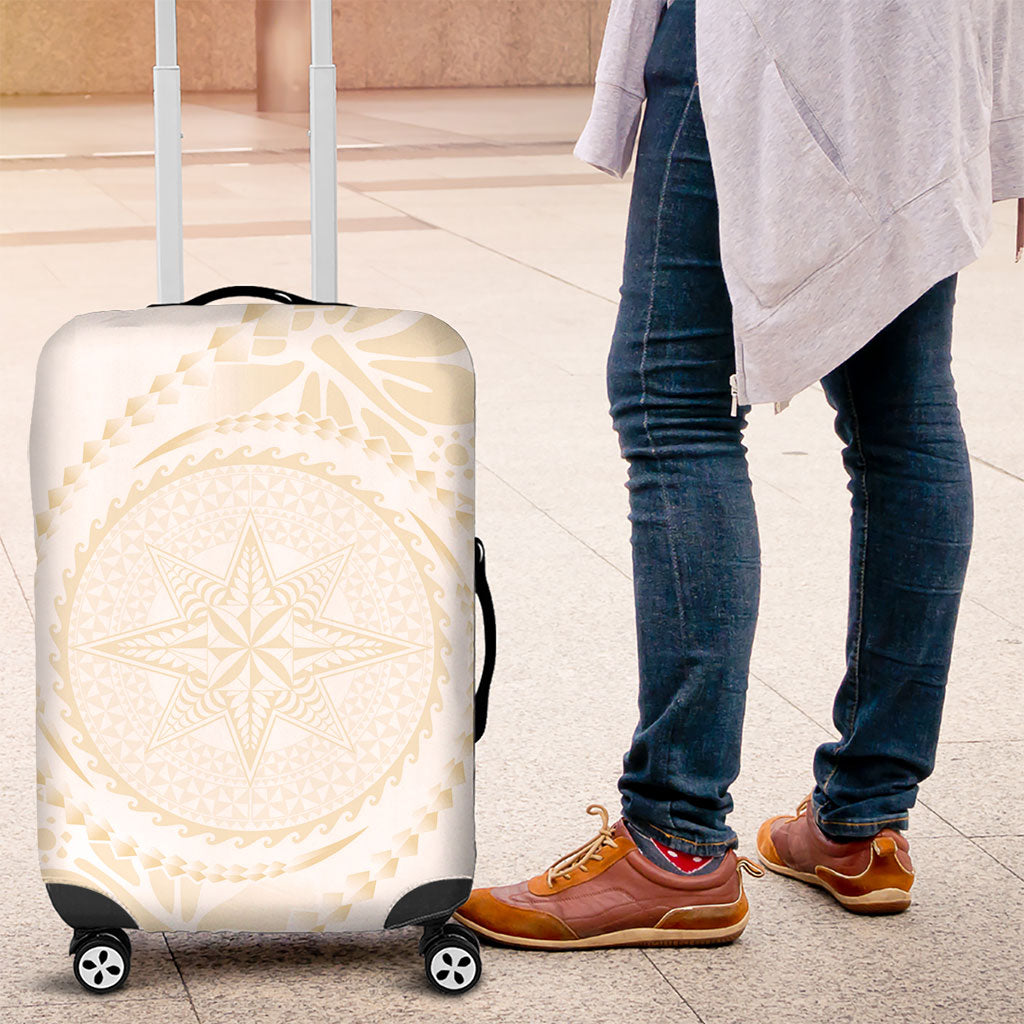 Tonga White Sunday Luggage Cover Lotu Tamaiti Tongan Kupesi Pattern LT05 Beige - Polynesian Pride